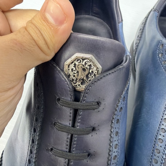 Stefano Ricci Dress Shoes Mens 9.5 Calf leather Blue Wingtip Crest Made In Italy main image 12